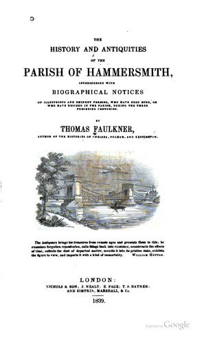 Cover for The history and antiquities of the parish of Hammersmith