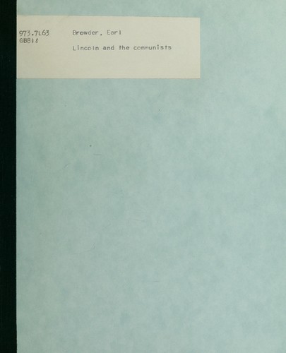 Cover for Lincoln and the Communists.