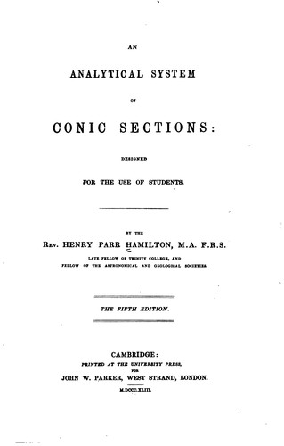 Cover for An Analytical System of Conic Sections: Designed for the Use of Students