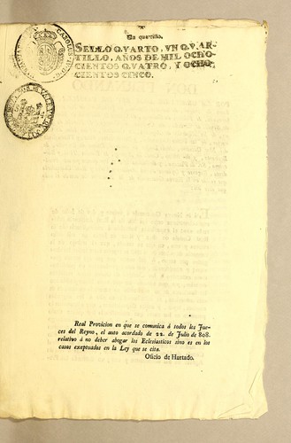 Cover for Real provicion en que se comunica á todos los jueces del reyno, el auto acordado de 22. de julio de 808. relativo à no deber abogar los eclesiasticos sino es en los casos exceptuados en la ley que se cita
