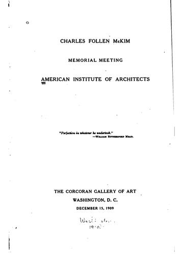 Cover for Charles Follen McKim Memorial Meeting ... Corcoran Gallery of Art ...