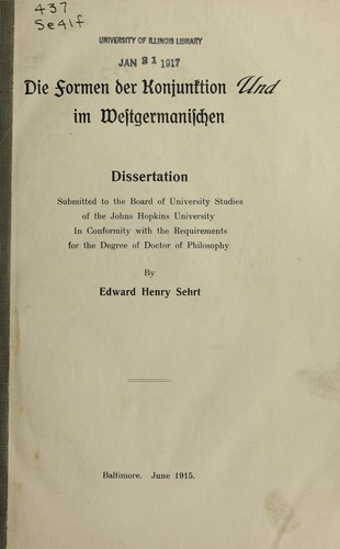 Cover for Die formen der Konjunktion und im westgermanischen ...