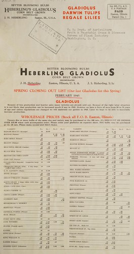 Cover for Spring closing out list, February 1945