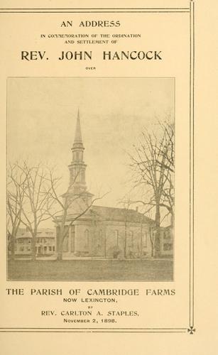 Cover for An address in commemoration of the ordination and settlement of John Hancock