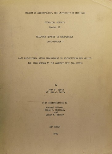 Cover for Late prehistoric bison procurement in southeastern New Mexico
