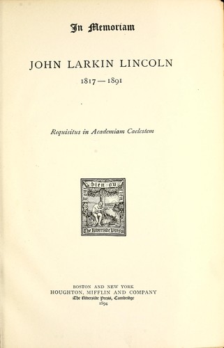 Cover for In memoriam