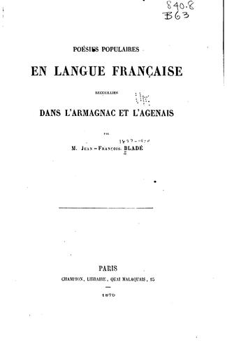 Cover for Poésies populaires en langue française recueillies dans l'Armagnac et l'Agenais