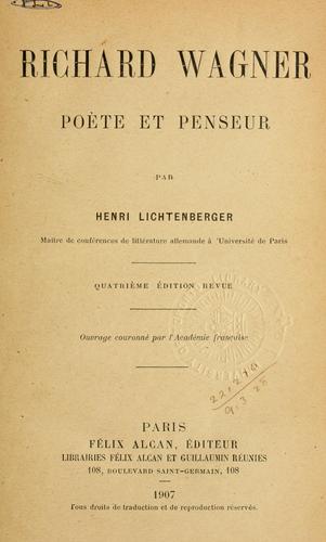 Cover for Richard Wagner, poète et penseur.