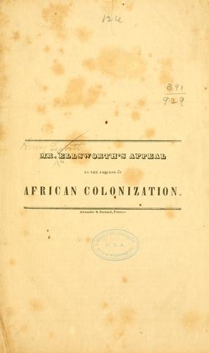 Cover for Mr. Ellsworth's appeal to the friends of African colonization.