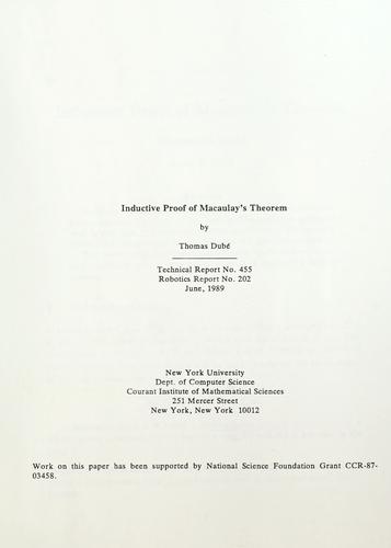 Cover for Inductive proof of Macaulay's theorem.