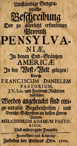 Cover for Umständige Geographische Beschreibung Der zu allerletzt erfundenen Provintz Pensylvaniæ