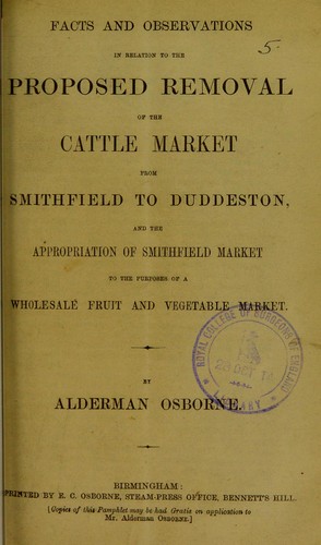 Cover for Facts and observations in relation to the proposed removal of the cattle market from Smithfield to Duddeston