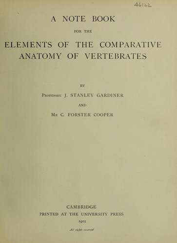 Cover for A note book for the elements of the comparative anatomy of vertebrates