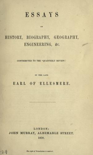 Cover for Essays on history, biography, geography, engineering, etc.