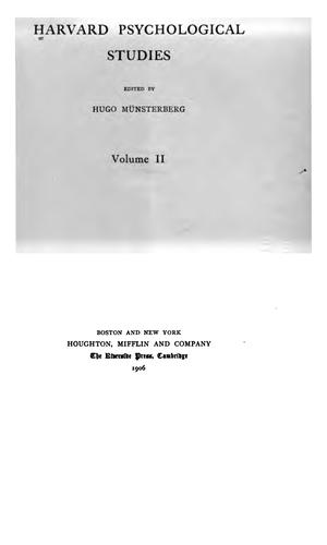 Cover for Harvard Psychological Studies