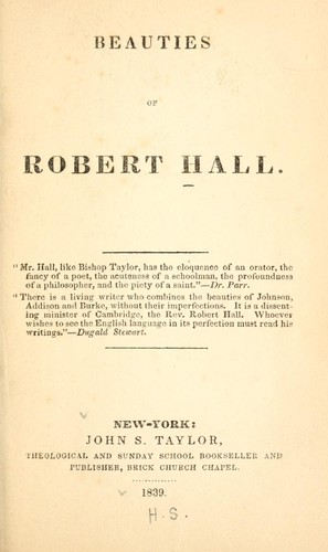 Cover for Beauties of Robert Hall