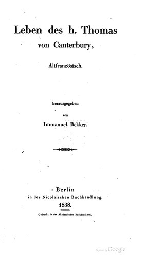 Cover for Leben des h. Thomas von Canterbury
