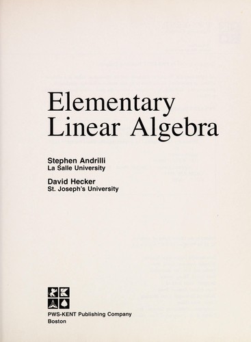 Cover for Elementary linear algebra