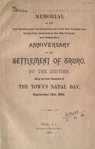 Cover for Memorial of the one hundred and twenty-second, and of the one hundred and twenty-first, advertised as the one hundred and twenty-third anniversary of the settlement of Truro