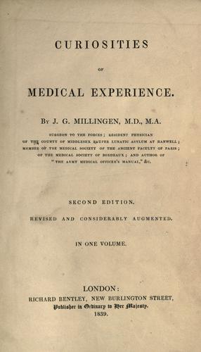 Cover for Curiosities of medical experience