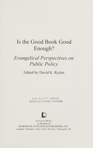 Cover for Is the good book good enough?