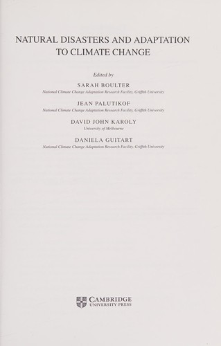 Cover for Natural Disasters and Adaptation to Climate Change