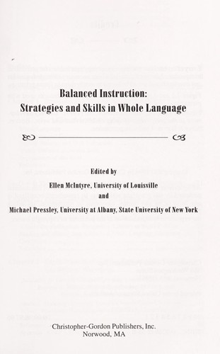Cover for Balanced instruction : strategies and skills in whole language