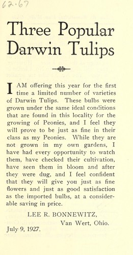 Cover for Three popular Darwin tulips