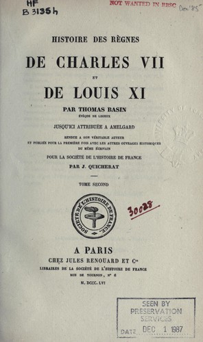 Cover for Histoire des règnes de Charles VII et de Louis XI