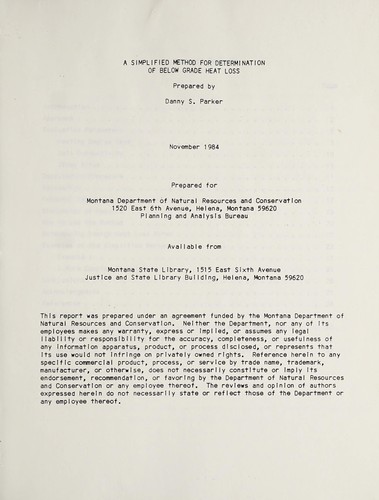 Cover for A simplified method for determination of below grade heat loss