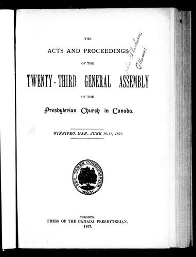 Cover for The acts and proceedings of the twenty-third General Assembly of the Presbyterian Church in Canada