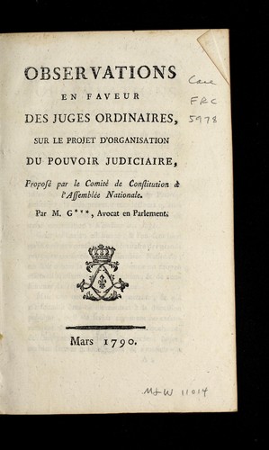 Cover for Observations en faveur des juges ordinaires