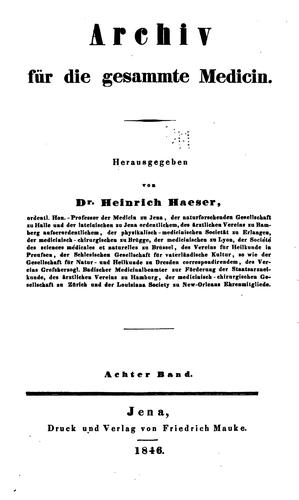 Cover for Archiv für die gesammte Medicin