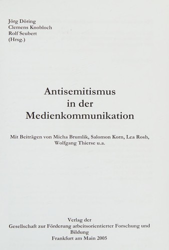 Cover for Antisemitismus in der Medienkommunikation