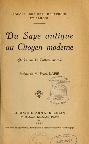 Cover for Du sage antique au citoyen moderne