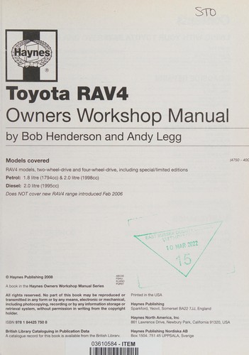 Cover for Toyota RAV4 Petrol and Diesel Service and Repair Manual