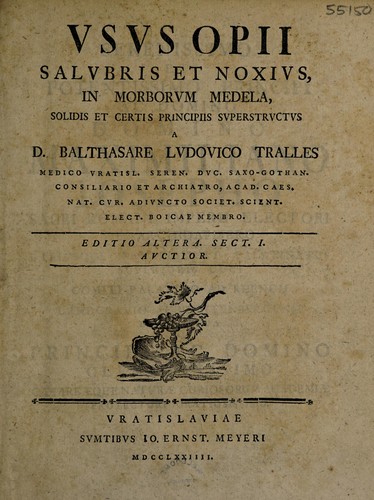 Cover for Usus opii salubris et noxius, in morborum medela ...