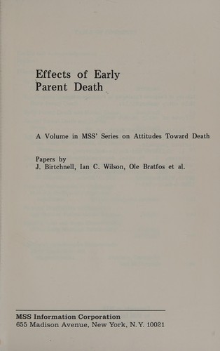 Cover for Effects of early parent death