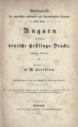 Cover for Ungarn betreffende deutsche Erstlings-Drucke, 1454-1600.