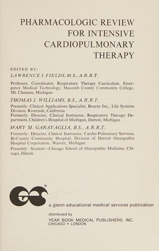 Cover for Pharmacologic review for intensive cardiopulmonary therapy