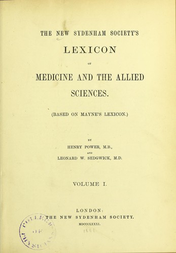 Cover for The new Sydenham society's lexicon of medicine and the allied sciences