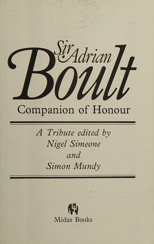 Cover for Sir Adrian Boult, companion of honour
