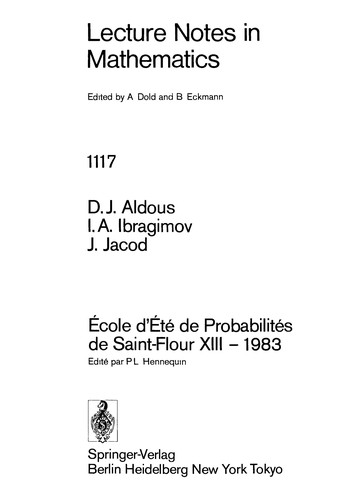 Cover for Ecole d'été de probabilités de Saint-Flour XIII - 1983