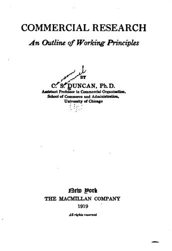 Cover for Commercial Research: An Outline of Working Principles