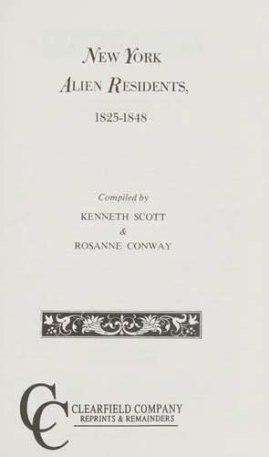 Cover for New York alien residents, 1825-1848
