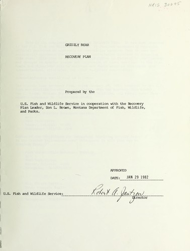 Cover for Grizzly bear recovery plan