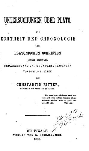 Cover for Untersnchungen über Plato.