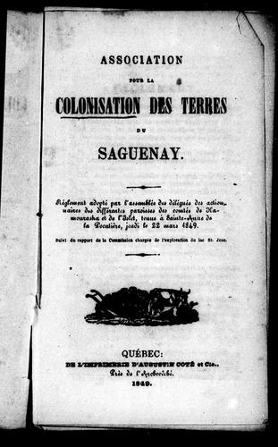Cover for Association pour la colonisation des terres du Saguenay