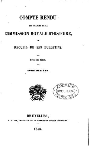 Cover for Compte-rendu des séances de la Commission royale d'histoire, ou, Recueil de ...