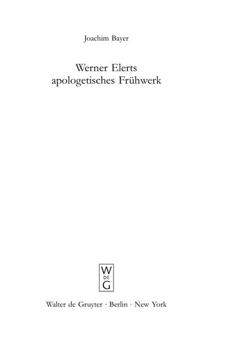 Cover for Werner Elerts apologetisches Frühwerk